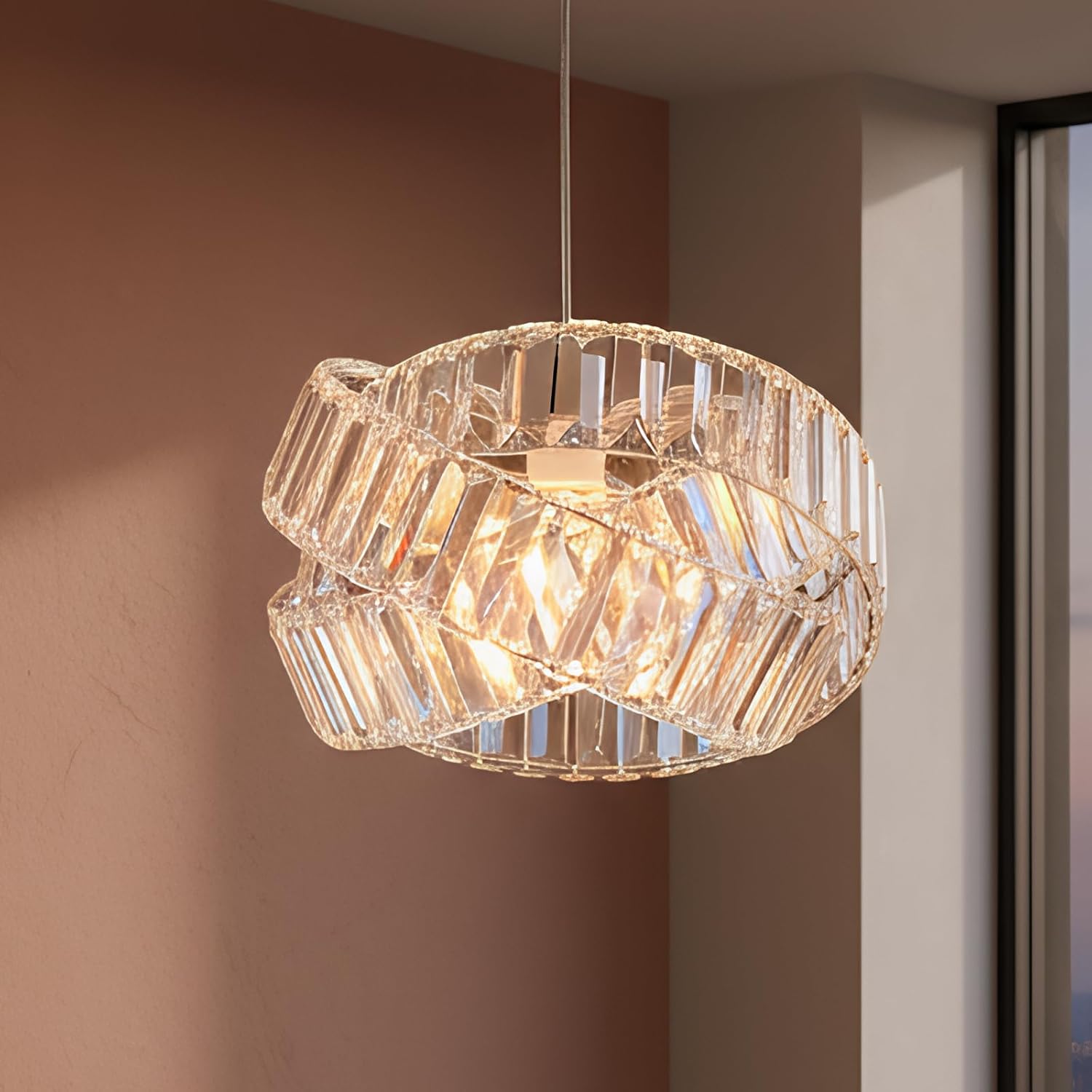 Hauspro Lisbon Modern Twist Chandelier Silver Acrylic Pendant Light Lamp Shade