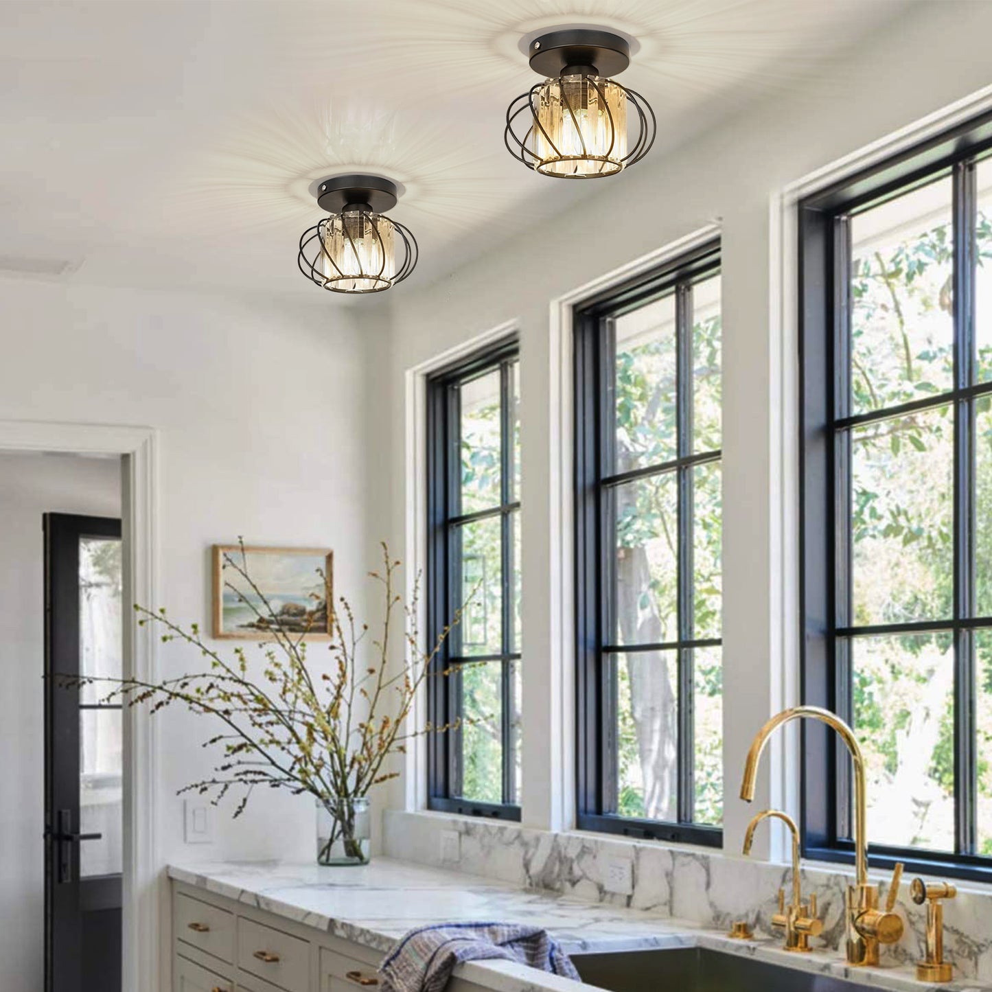 Hauspro Frankfurt 2 Pack Industrial Ceiling Light Black (Twin Pack)