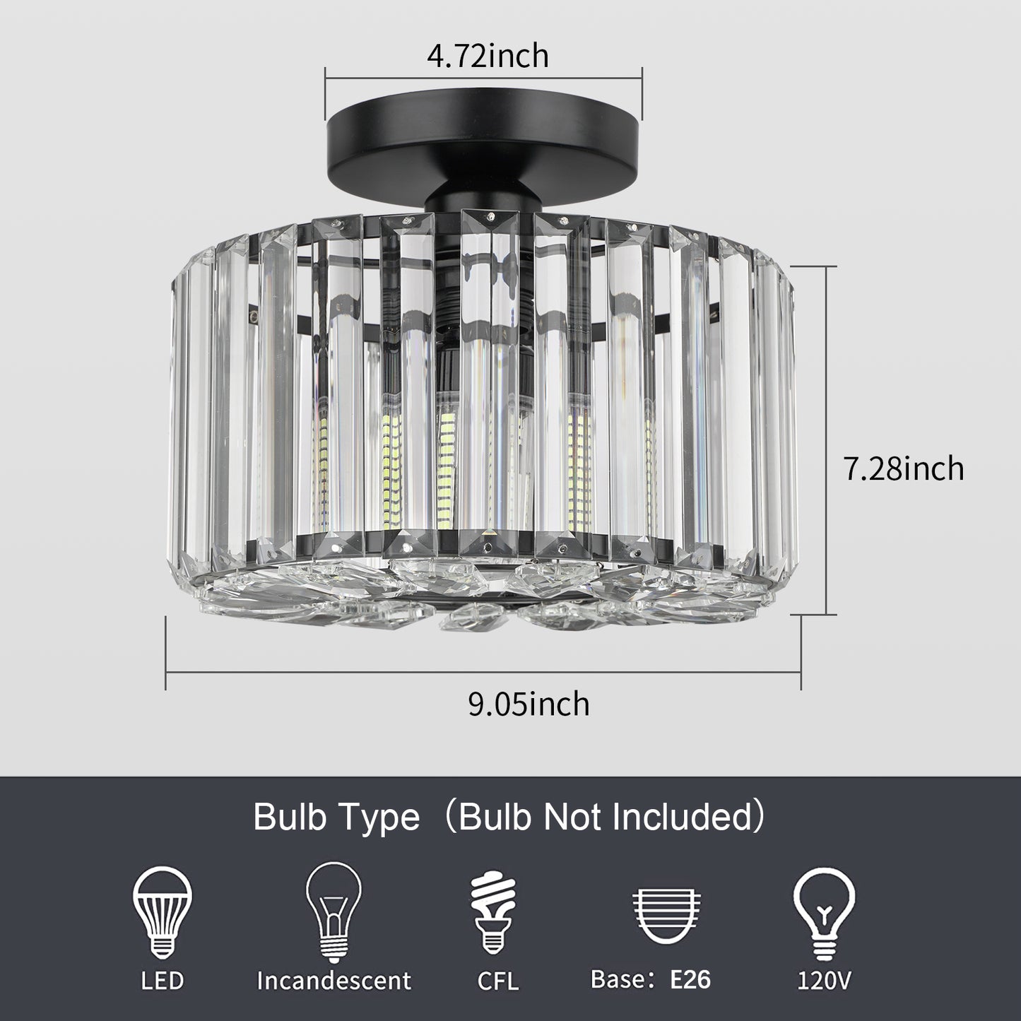 Hauspro New York Crystal Ceiling Chandelier Light Black