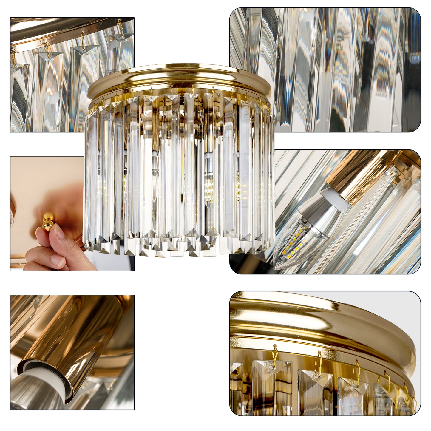 Hauspro Rome Chandelier Crystal Ceiling Light Gold