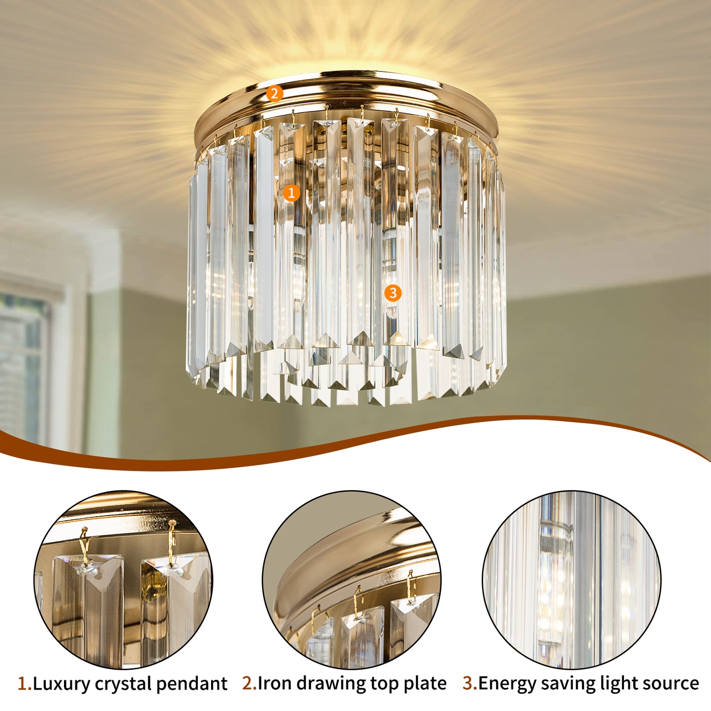 Hauspro Rome Chandelier Crystal Ceiling Light Gold