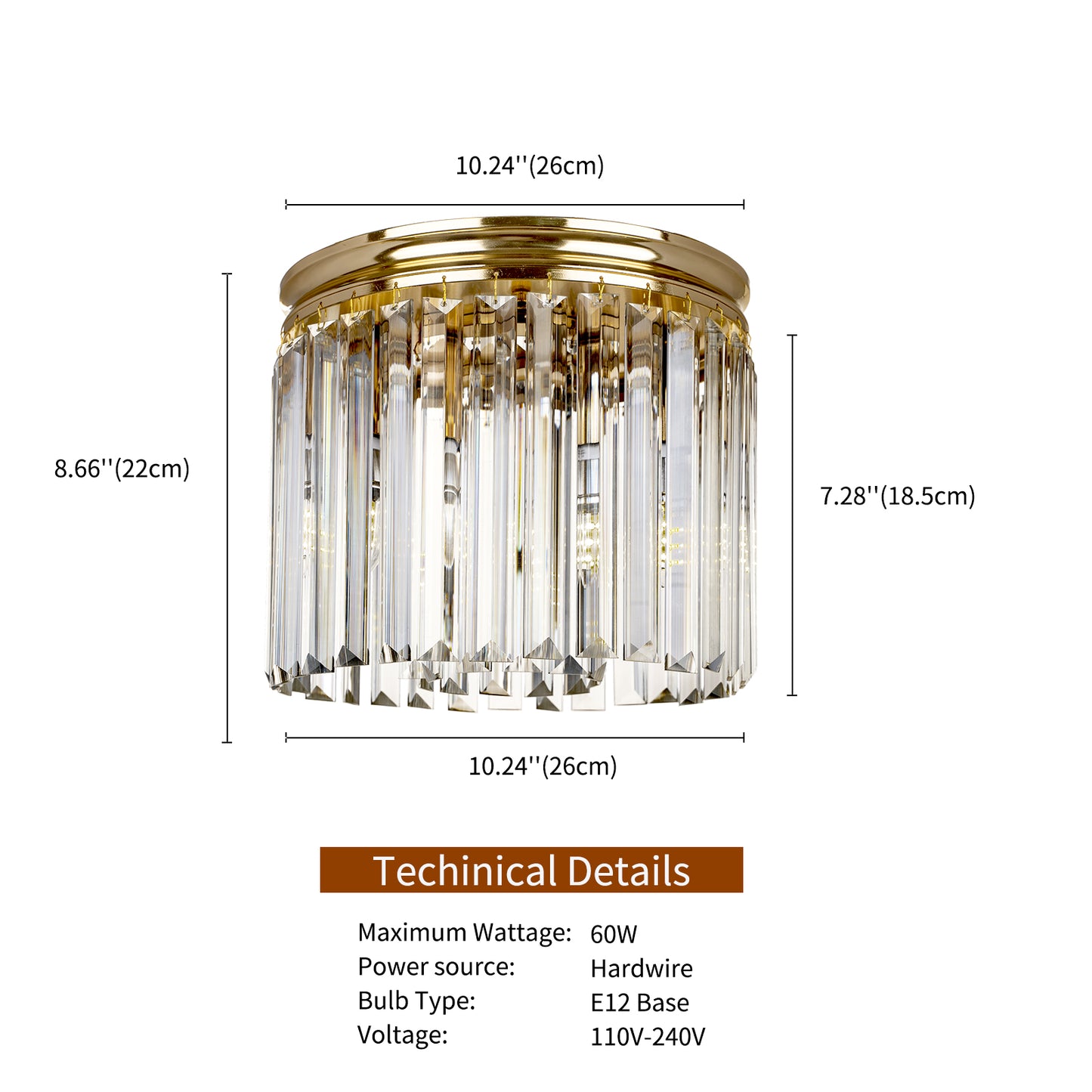 Hauspro Rome Chandelier Crystal Ceiling Light Gold