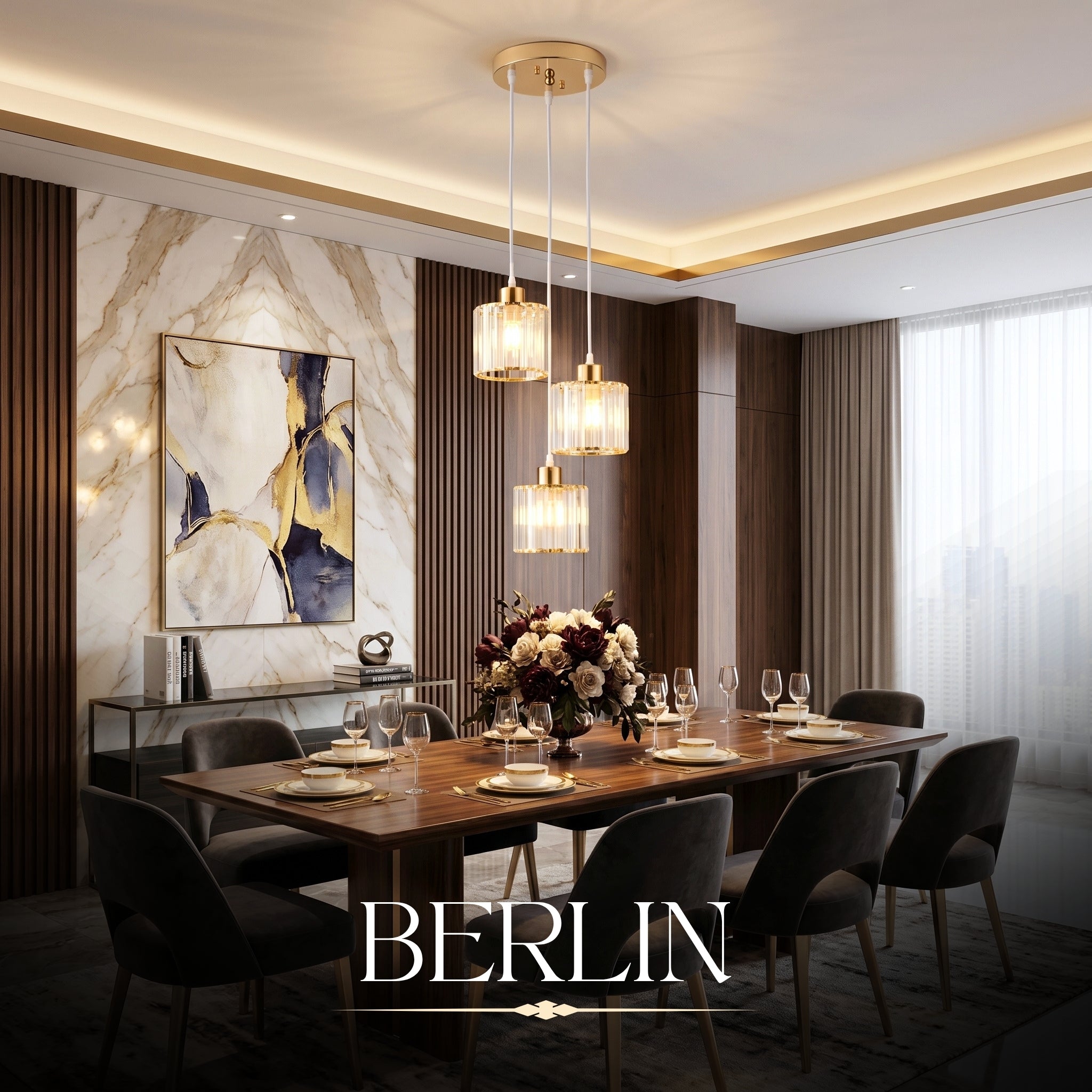 Hauspro Berlin Gold Modern Ceiling 3 Light Pendant