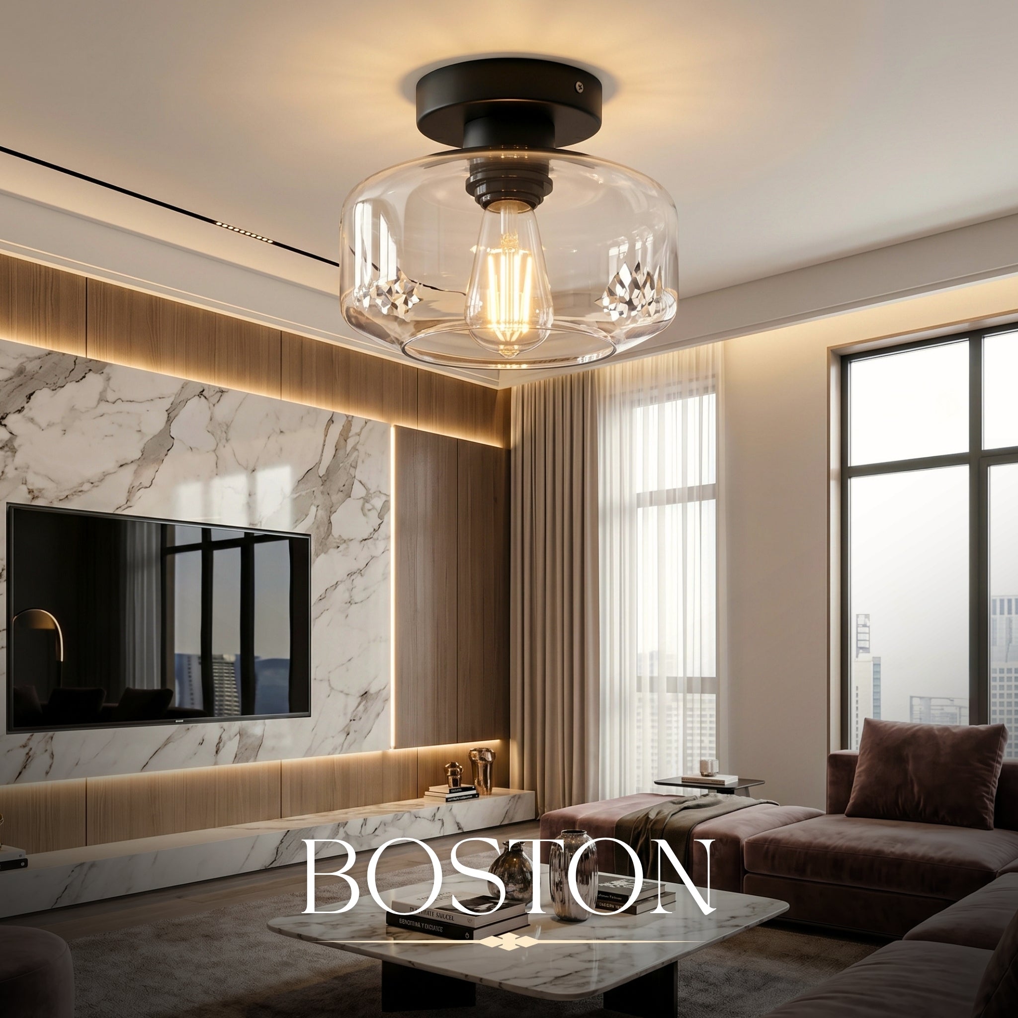 Hauspro Boston Globe Semi Flush Modern Ceiling Light