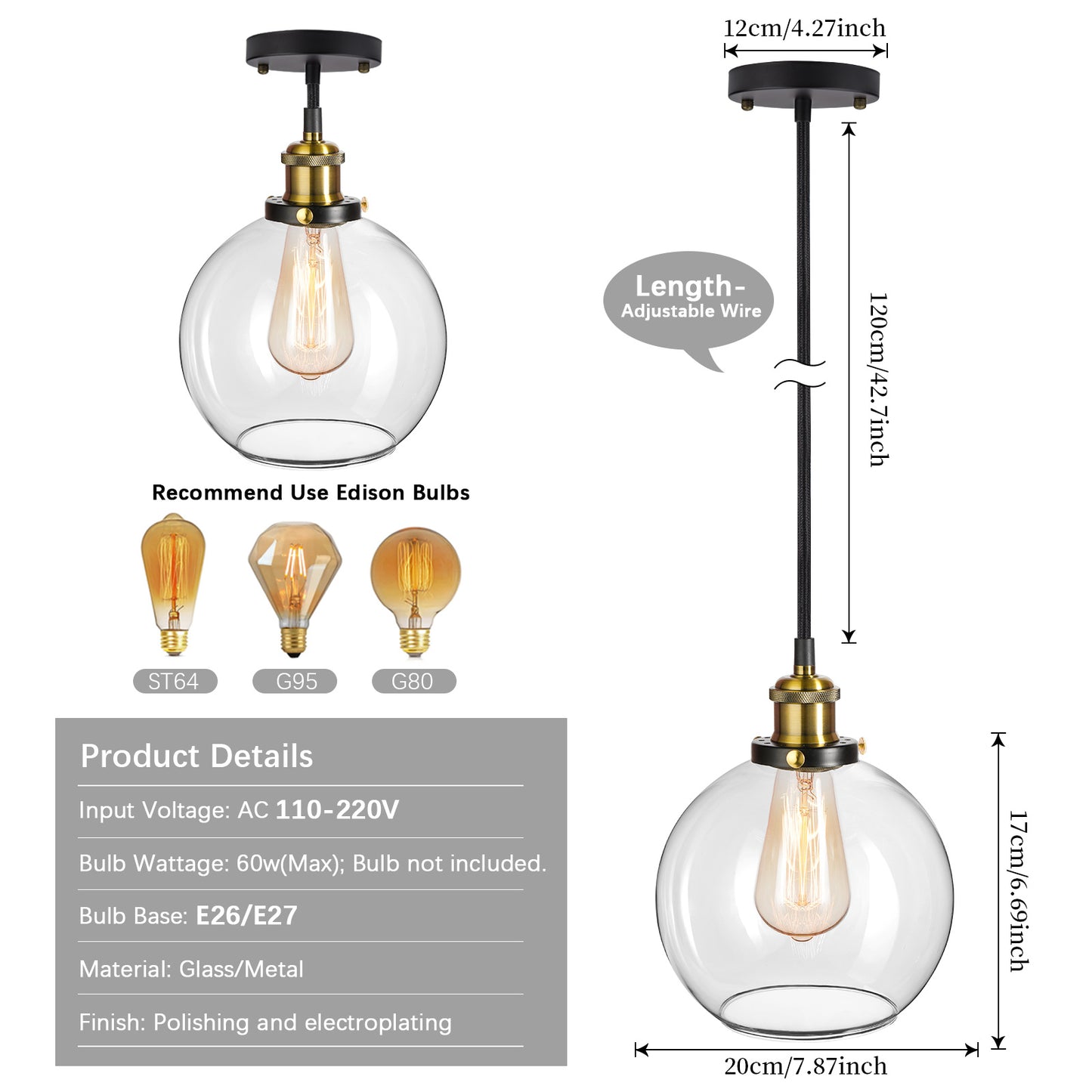 Hauspro Chicago Pendant Industrial Hanging Ceiling Light