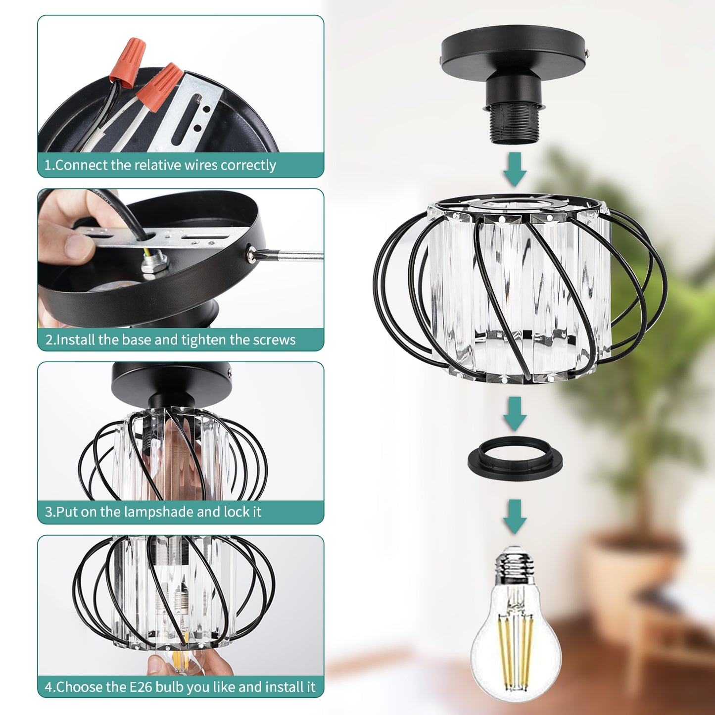 Hauspro Frankfurt 2 Pack Industrial Ceiling Light Black (Twin Pack)