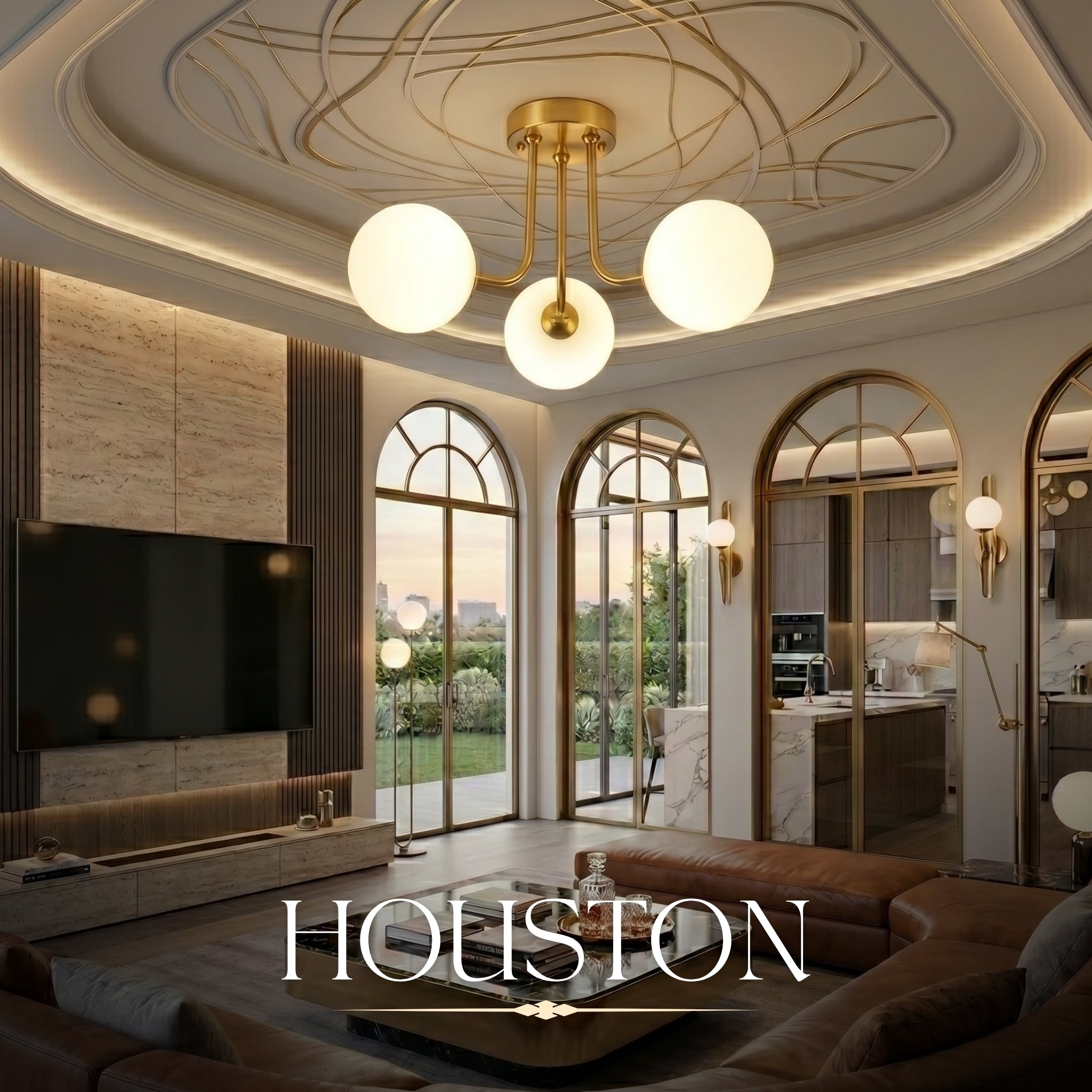 Hauspro Houston Gold Modern Ceiling 3 Light Globe Shades