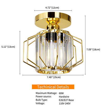 Hauspro Milan Gold Modern Geometric Style Flush Crystal Ceiling Light
