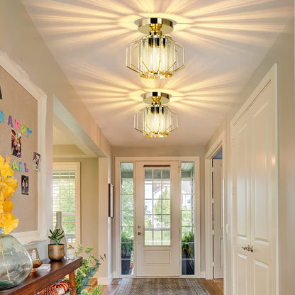 Hauspro Milan Gold Modern Geometric Style Flush Crystal Ceiling Light