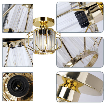 Hauspro Milan Gold Modern Geometric Style Flush Crystal Ceiling Light