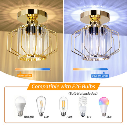 Hauspro Milan Gold Modern Geometric Style Flush Crystal Ceiling Light