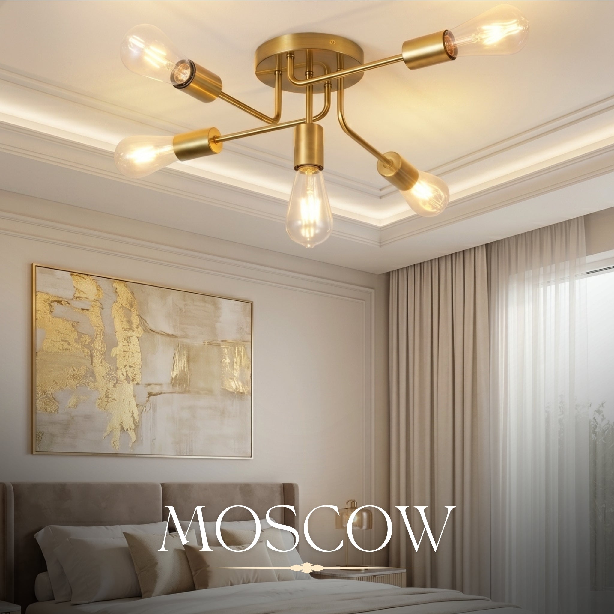 Hauspro Moscow Sputnik Gold 5 Arm Ceiling Light Chandelier
