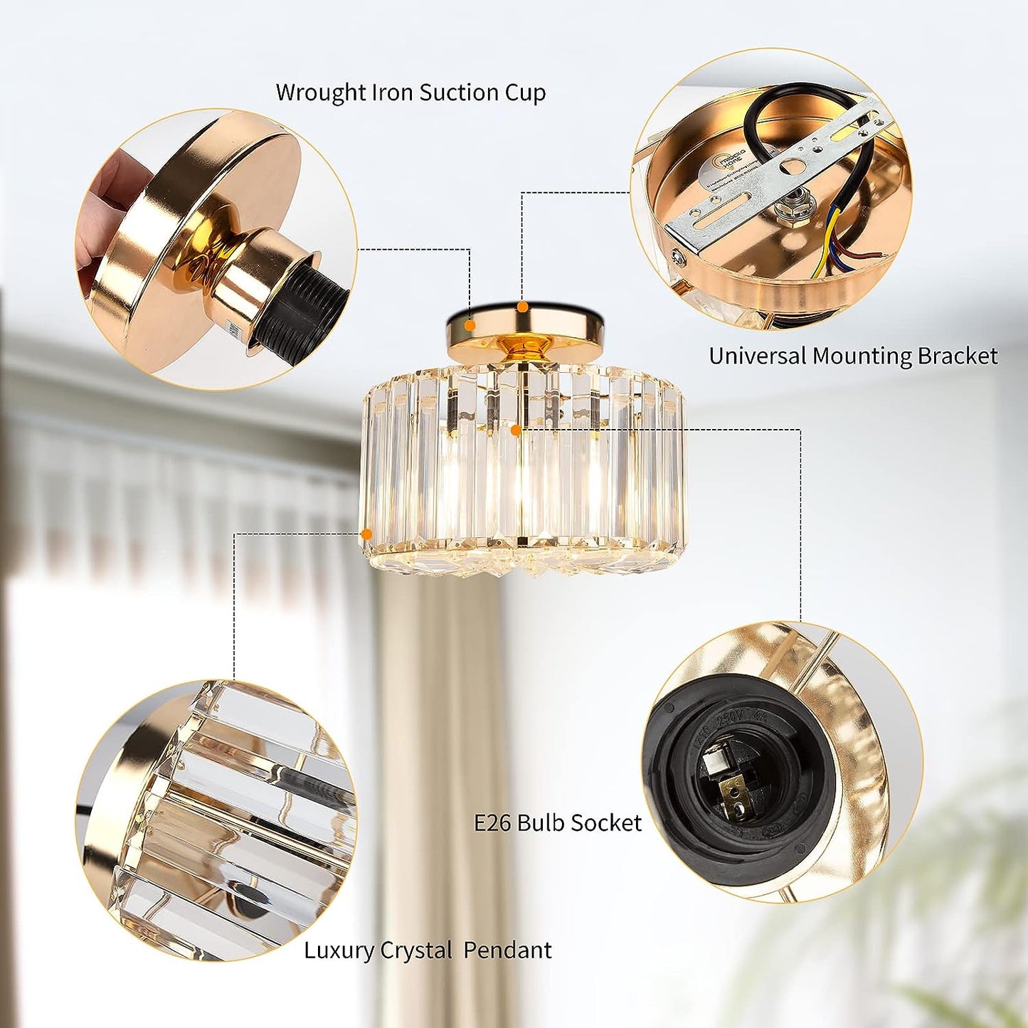 Hauspro New York Crystal Ceiling Chandelier Light Gold
