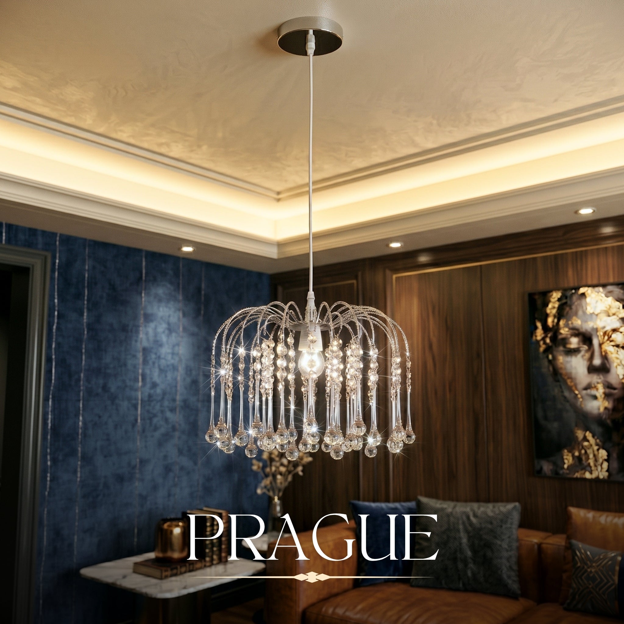 Hauspro Prague Luxury Chandelier Teardrop Silver Acrylic Pendant Light Lamp Shade