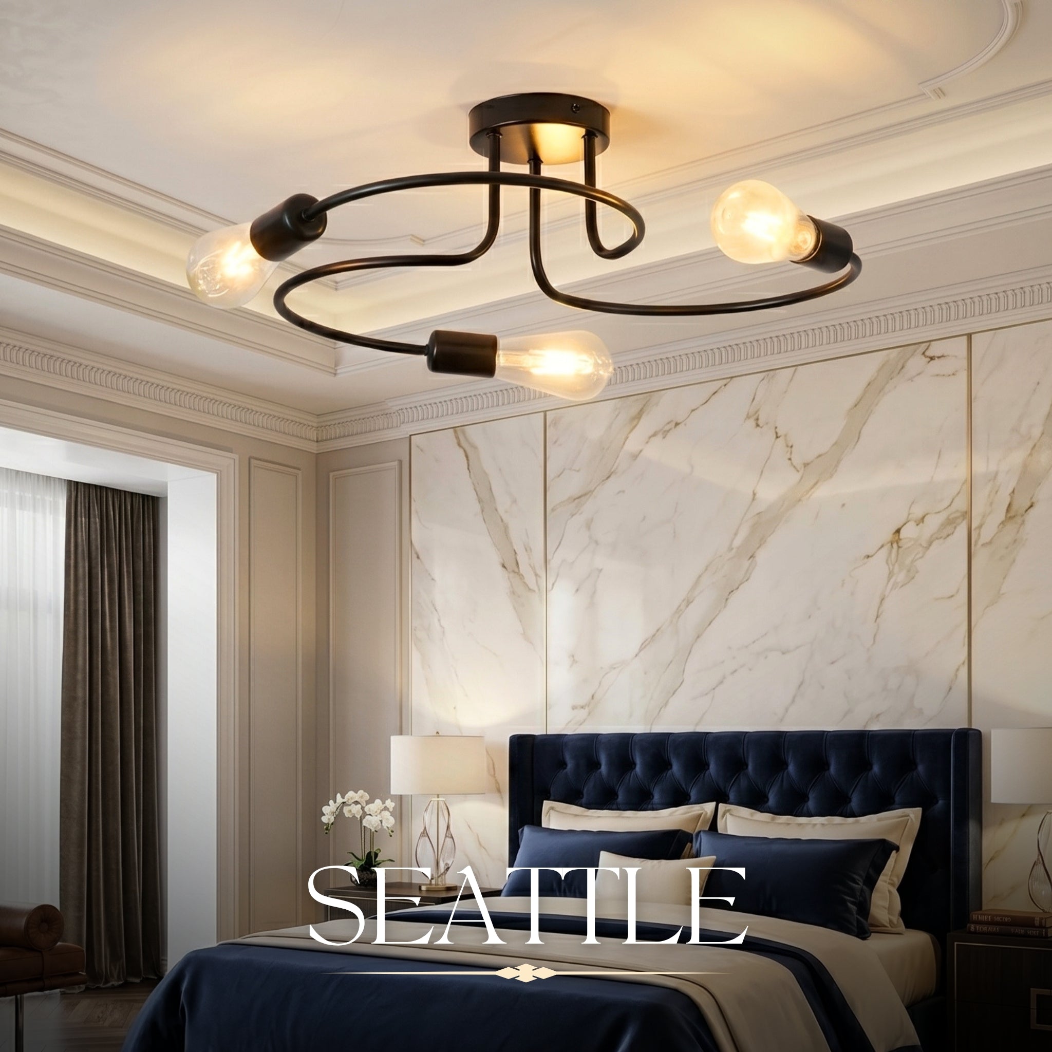 Hauspro Seattle Black Swirl 3 Way Modern Industrial Ceiling Light