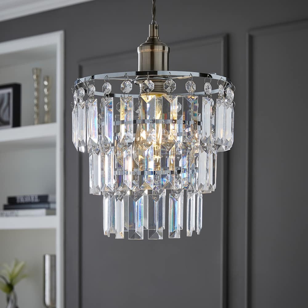 Hauspro Valencia 3 Tier Luxury Crystal Silver Chandelier Light Lamp Shade